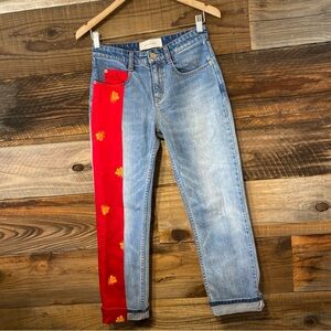 Hellessy $550 mid-rise straight leg jeans size 0 red embellished cotton/spandex